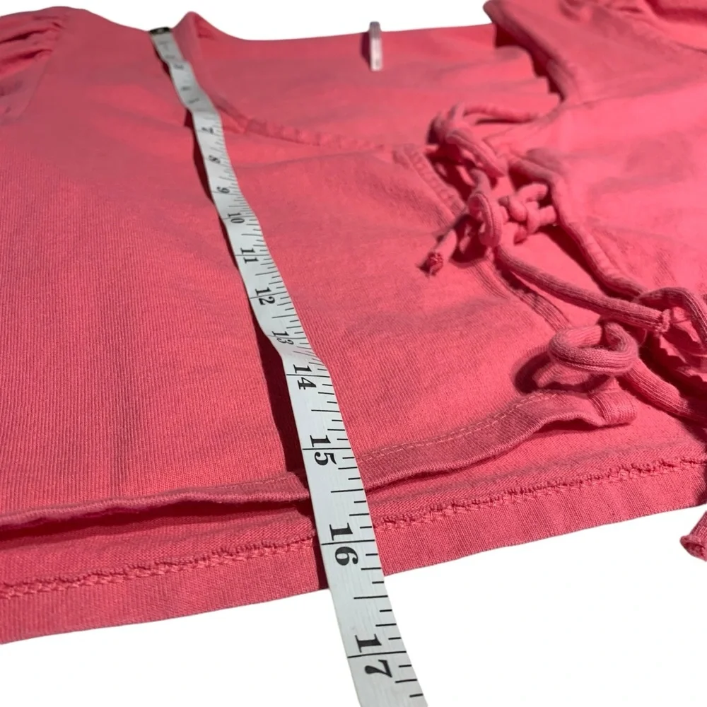 Free People Kitty Tie Front‎ Crop Top Puff Sleeve Pink Romantic M